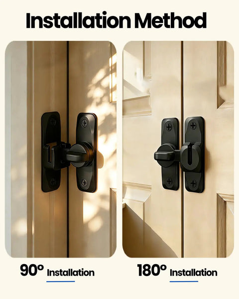 2 Pack 2 In 1 Barn Door Lock And Latch, 90 And 180 Degree Adjustable Sliding Lock for Cabinets Bathrooms Windows And Outdoor, Installation Method