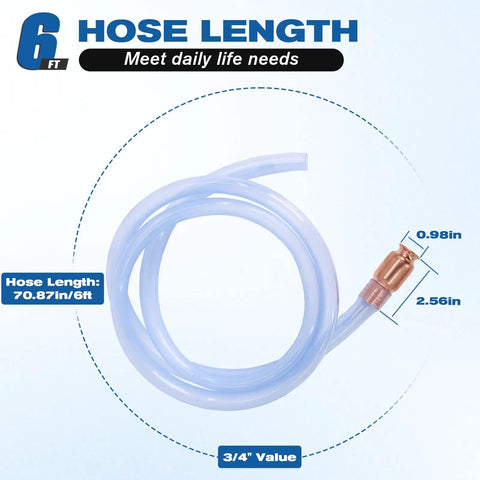 Heavy Duty 3/4 Inch Auto Siphon Hose Tube With 6 Foot Long Flexible Reach, clear tube with copper valve.