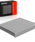 Cabin Air Filter With Activated Carbon For Infiniti Nissan And Mitsubishi Cars, front view, next to product box.