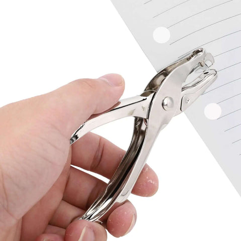 Heavy Duty Stainless Steel 3mm Hole Punch Set Handheld Paper Punch Pliers punching white notebook paper