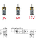 Heavy Duty N20 Micro Gear Motor Packed With Real Metal Reduction Gears Runs Like Gangbusters For Diy Robot Chassis Electronic Locks And Compact RC Mods Needing Low End Torque showing 3V, 6V, and 12V models with dimensions.