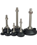 Adjustable Leveling Feet With Swivel Base For Stable Furniture And Machinery Black Nylon And Metal Construction Thread Sizes M8 M10 M12 Sets Of 4 6 Or 10 anti-wobble feet