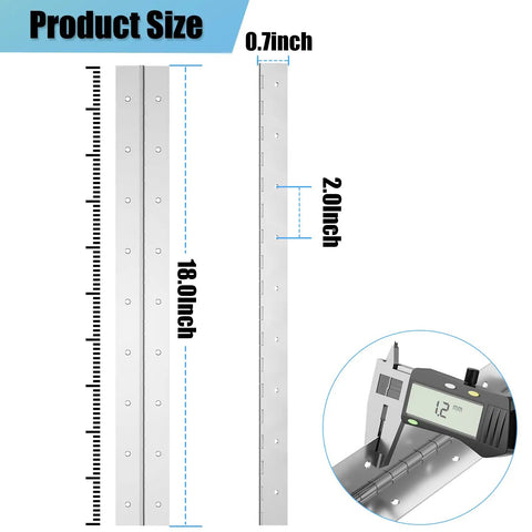 18 Inch Stainless Steel Piano Hinge Set, 2 Pack Continuous Hinge For Cabinets And Doors, Heavy Duty 304 Stainless With Zinc Coated Finish, Rustproof Silver, Built To Last D I Y Project Hardware, 18-inch hinge dimensions