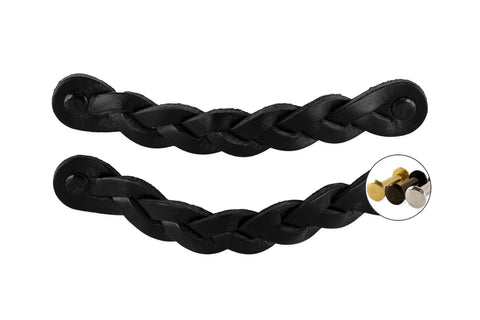 Braided Leather Drawer Pulls Set In Black Six And A Half Inch Length By One Inch Width Fashioned With Durable Leather For Dresser And Cabinet