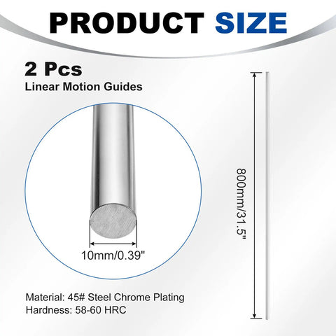 Linear Motion Rods 2 Pack 10mm X 800mm Chrome Plated, Solid Case Hardened Shafts For CNC, 3D Printer, DIY Projects, Model Cars And Planes, Smooth Glide Rails For Precise, Reliable Machine Movement, 10mm rod end view