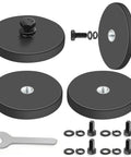 Four rubber-coated mounting magnets with M5 threaded studs, washers, bolts, and hex wrench