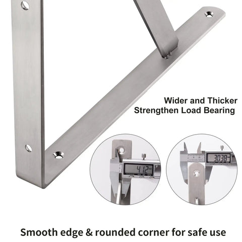 Heavy Duty 20 Inch Shelf Brackets Pack Of 2 550 Lb Capacity Solid Stainless Steel Right Angle L Brackets with caliper measurements