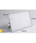JUDYSSY 100W Led Flood Lights Outdoor Security Lights, showing dimensions 250mm x 155mm x 69mm, made of durable materials.