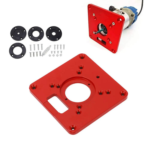 Heavy Duty Aluminum Router Table Insert Plate For Woodworking, Built Tough Universal Design, Easy Bit Access in red shown