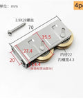 4 Pack Heavy Duty Sliding Screen Door Rollers with Stainless Steel Track Wheels and Copper Bearing Pulleys close-up view with dimensions.