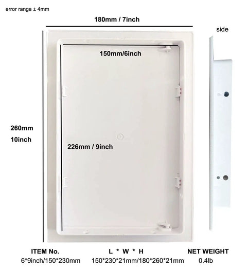 Smooth Install Plastic Access Panel And Wall Access Door For Drywall Ceilings 6 By 9 Inch with detailed measurements shown