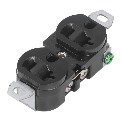 Rock Solid Double Industrial Outlet Socket Heavy Duty Power Receptacle built like a tank view with dual receptacles and mounting brackets.