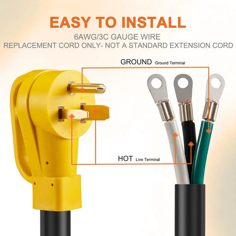 Heavy Duty 4 Foot Nema 6 50P Pigtail Power Cord Built Tough Hardwire Cable Featuring 6Awg 3C Copper Wiring Quick Swap Design.