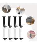 Four Pack Smooth Rolling Swivel Furniture Casters With Locking Brakes, black and white casters shown, designed for heavy couches and desks on tile.