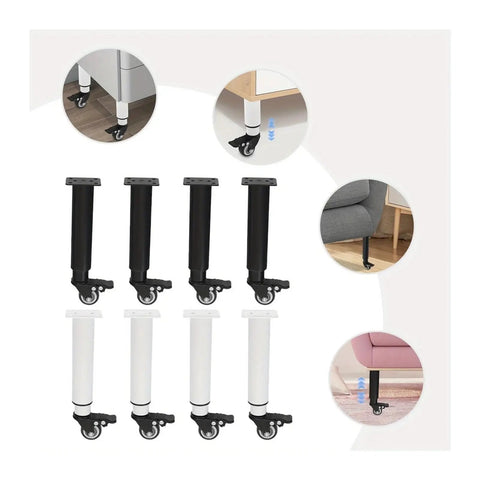Four Pack Smooth Rolling Swivel Furniture Casters With Locking Brakes, black and white casters shown, designed for heavy couches and desks on tile.