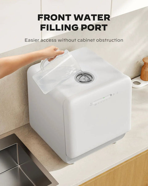Plug And Play Portable Countertop Dishwasher With Zero Plumbing Hookup Five Liter Tank showing front water filling port for easy access.