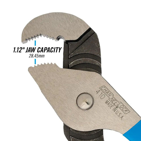 Parrot Nose Tongue And Groove Pliers 410 with Double Tongue And Groove 9 1/2 Inch Length And 1 1/8 Inch Jaw close-up view