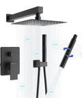 10 Inch Rainfall Shower System With Valve And Dual Function Handheld All In One Wall Mounted Matte Black Tub Faucet Set Modern Square Trim Kit For Bathroom Renovation And Daily Spa Style