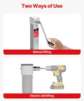 FZZD 8000 lb heavy-duty trailer jack; silver metal post shown in manual lifting and cordless drill lifting views