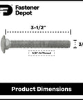 3/8-16 Carriage Bolt Kit Fully Threaded 3-1/2 Inch Hot Dip Galvanized Exterior Use Commercial Grade A307 diagram.