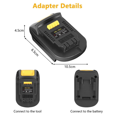 Dimensions and details of Milwaukee M18 18V to Dewalt 20V Max Battery Converter Adapter for Cordless Tools Bare Adapter Only