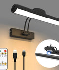 Dimmable Wireless Rechargeable Picture Light With Remote And Timer, rotatable frame light with charging cable and remote control.