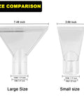 Size comparison of extractor attachment heads for wet dry vac with 7.48 inch and 3.66 inch clear heads from YSJWAER.