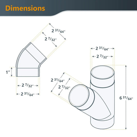Dimensions of parts in 2-1/2 Inch Dust Collection Fittings Kit With Clear Connectors, Blast Gates And Stainless Steel Hose Clamps For Building A Three Machine Dust System In Your Shop