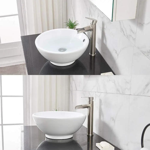 Vessel Sink Faucet With Waterfall Spout In Brushed Nickel Finish Single Handle 1 Hole Vanity Faucet Tall Lavatory Faucet With Pop Up Drain