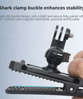Side view of Magnetic Backplate Mount for Osmo Nano With One Quarter Inch Thread Adapter showing shark clamp design