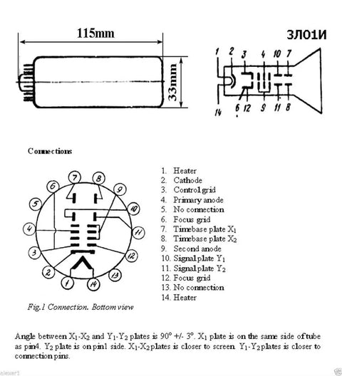 Diagram of Mini CRT Oscilloscope For Electronic Monitoring, Green Phosphor Cathode Ray Tube With Electrostatic Focus And Deflection