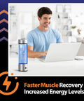 Man using laptop in office with Hydrogen Water Bottle Generator On The Go Portable Rechargeable Ionizer With SPE PEM Technology