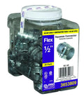 ProConnex 1/2 In Flex Squeeze Conduit Connector Fitting For AC MC FMC RWFMC Termination Zinc Die Cast 25 Pack UL CSA Listed TriCombo Screw Quick Install Works With Aluminum Or Steel 6/3 AC And MC, 25-pack jar
