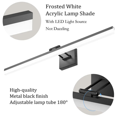 32 Inch Matte Black Bathroom Vanity Light With 18W Adjustable LED Fixture, 6000K Cool White, showing rotatable design.