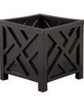 Set Of 2 Chippendale Planter Boxes In Black For Outdoor Decor With Built In Planter Inserts Weather Resistant Polypropylene Classic Lattice Style