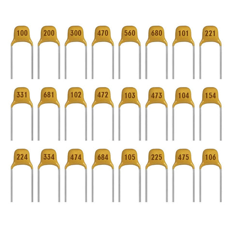 Monolithic Ceramic Capacitor Kit With 24 Values For Electronics Prototyping And Experiments, 50V Rating, 5.08mm Pin Pitch