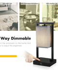 Industrial Bedside Lamp Set of 2 With Touch Control, showing dimmable lighting options and hand touching the base.