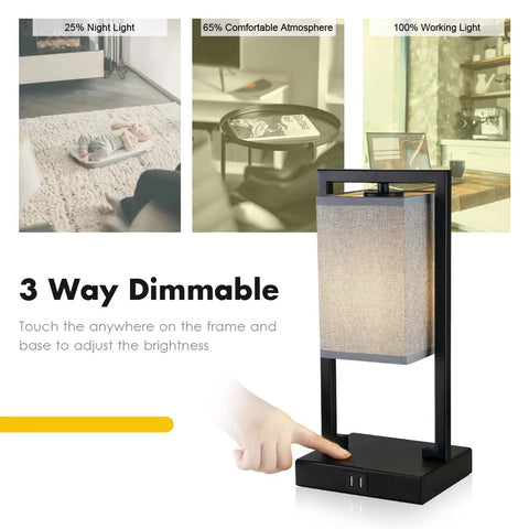 Industrial Bedside Lamp Set of 2 With Touch Control, showing dimmable lighting options and hand touching the base.