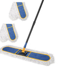 24 Inch Commercial Dust Mop For Floor Cleaning With Heavy Duty Flat Mop Head And 59 Inch Long Handle, Includes Two Cotton Reusable Mop Pads