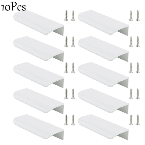 White 3.94 Inch Curved Edge Finger Pulls 10 Pack For Cabinets And Dressers 64mm Hole Centers Aluminum Alloy Back Mount Concealed Handles