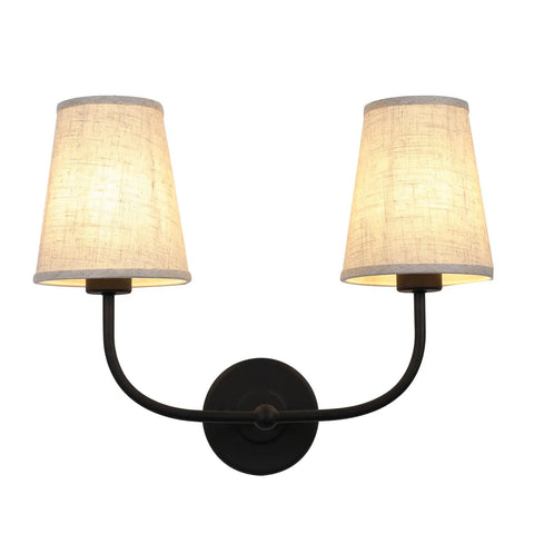 Two Light Wall Sconces With Funnel Linen Fabric Shades Vintage Modern Metal Wall Lamps For Bedroom Living Room Vanity Hallway