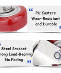 Heavy Duty 3/4/5in Swivel Caster Wheels Set of 4 360° Industrial PU Silent Threaded Stem Casters showing wear-resistant PU wheel.