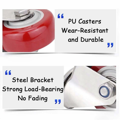 Heavy Duty 3/4/5in Swivel Caster Wheels Set of 4 360° Industrial PU Silent Threaded Stem Casters showing wear-resistant PU wheel.