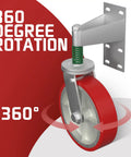 8 Inch Gate Wheel Heavy Duty Fence Gate Caster Up To 800 Lb Capacity 360 Degree Rotation Spring Loaded with bracket.
