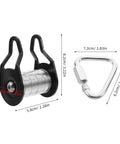 Slackline Pulley Kit For Backyard Zipline And Slackline Heavy Duty Rope Pulley System With Low Friction Slider Iron Construction Safe 50kg Load Easy Install For Kids And Teens Durable Outdoor Play Accessory, showing metal pulley and connector dimensions.