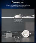 Lumary Smart Gimbal Recessed Lighting 4 Inch dimensions with advised cutout size, showing detailed measurements for fit.