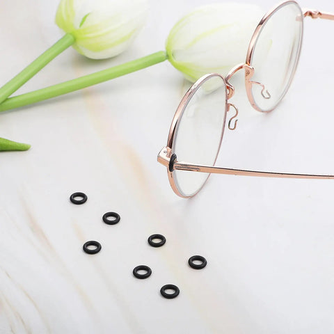 Glasses with black silicone rings from 60 Pcs Eyeglass Hinge Tighteners And Repair Kit With 2 Screwdrivers Silicone Frame Grips For Loose Temple Arms Quick On The Go Eyewear Fix Durable Silicone Rings Easy Adjustments For Glasses