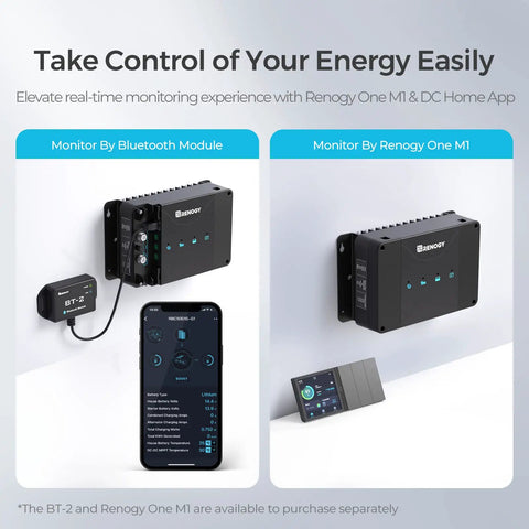 Road Warrior 50 Amp Dc To Dc MPPT Battery Charger 12 Volt Dual Input Smart System Plug And Play Kit monitor setup with Bluetooth.