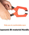 User holding 9 Inch Heavy Duty Spring Clamps With Kickass Grip Rock Solid Build Hella Durable Engineering Plastic And Soft Bi Material Handles Sweet For Woodworking And Quick Shop Fixes 2 Piece Set with ergonomic handle.