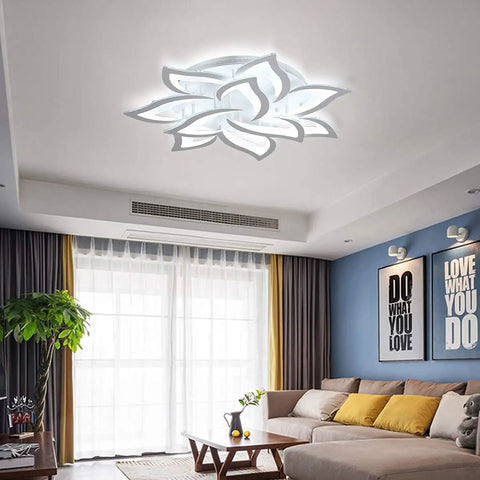 Dimmable LED Ceiling Light With Remote Control, Modern Acrylic Flush Mount Fixture, Flower Shape Metal Chandelier Style